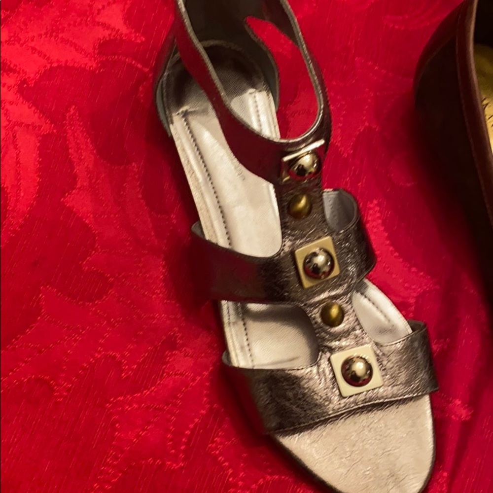 BCBG METALLIC STUD GLADIATOR SANDALS